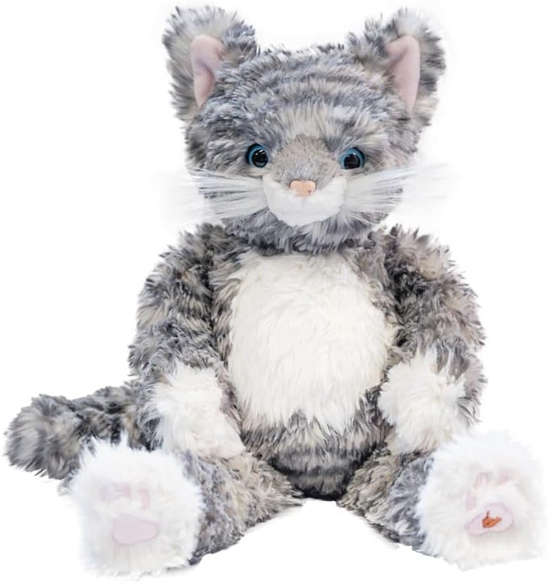 Pluche Kat - Zacht Dierenfiguur - Decoratie en Cadeau - Met Lieveheersbeestje - 20cm x 16cm - Grijs