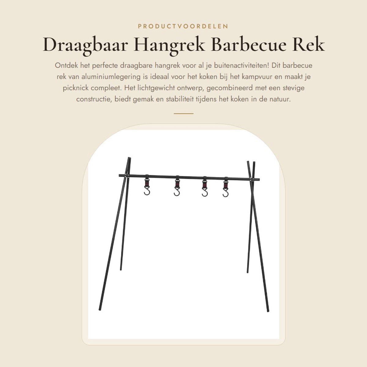 Dailygoods- Hangrek Draagbaar - Aluminiumlegering - Statief met Haak - Kookstandaard - Voor Picknick - Lichtgewicht en Opvouwbaar - Kookrek