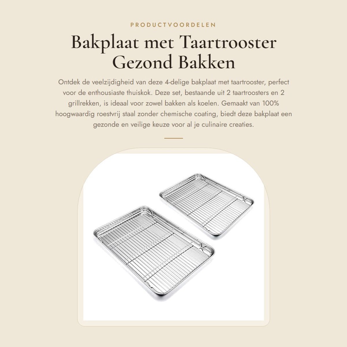 Dailygoods- Bakplaat met Koelrek - Roestvrij Stalen Ovenschaal - Set van 4 - Taartrooster/Grillrekken - Gezond & Duurzaam - Vaatwasmachinebestendig - Ovenplaat