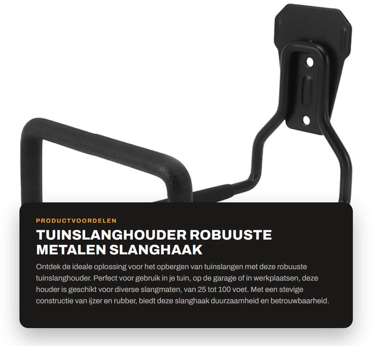 Dailygoods- Tuinslanghouder Robuust - Wandmontage - Metalen Slanghaak - Geschikt voor Slanghaspel - Duurzaam - Afmetingen 20x13x13,5 cm - Slanghouder