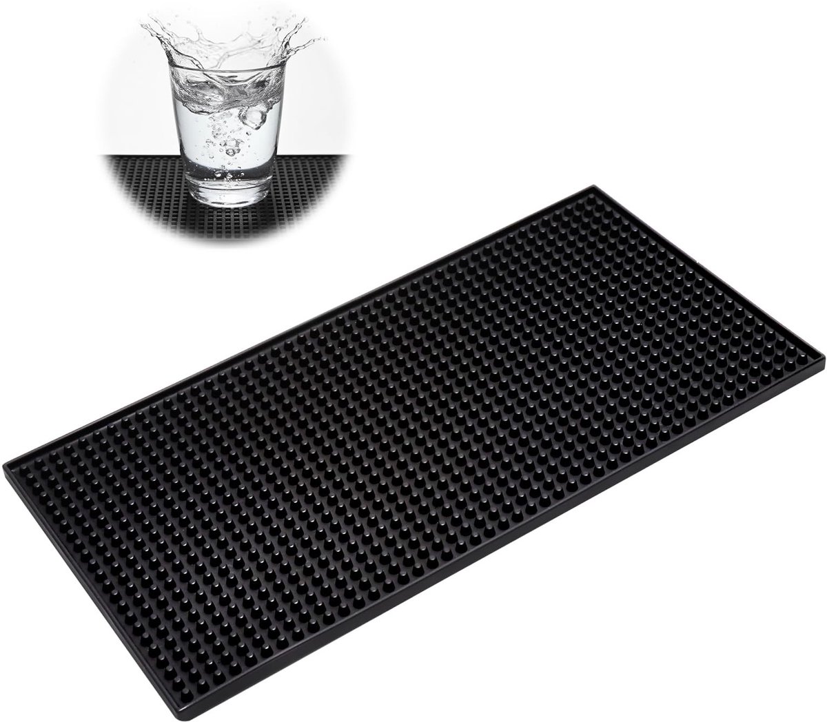 Dailygoods- Afdruipmat Antislip 30 x 15 cm - Barmat - Keukenmat - Sneldrogend - Zwart - Geschikt voor koffiehoeken en bars