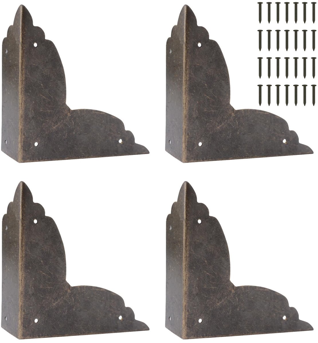 Dailygoods- Hoekbeschermers Antiek Brons - 4 Stuks - Schroefgemonteerde Randbeschermers - Meubelbeschermers - 6,9 × 6,9 cm - Duurzaam Metalen Design