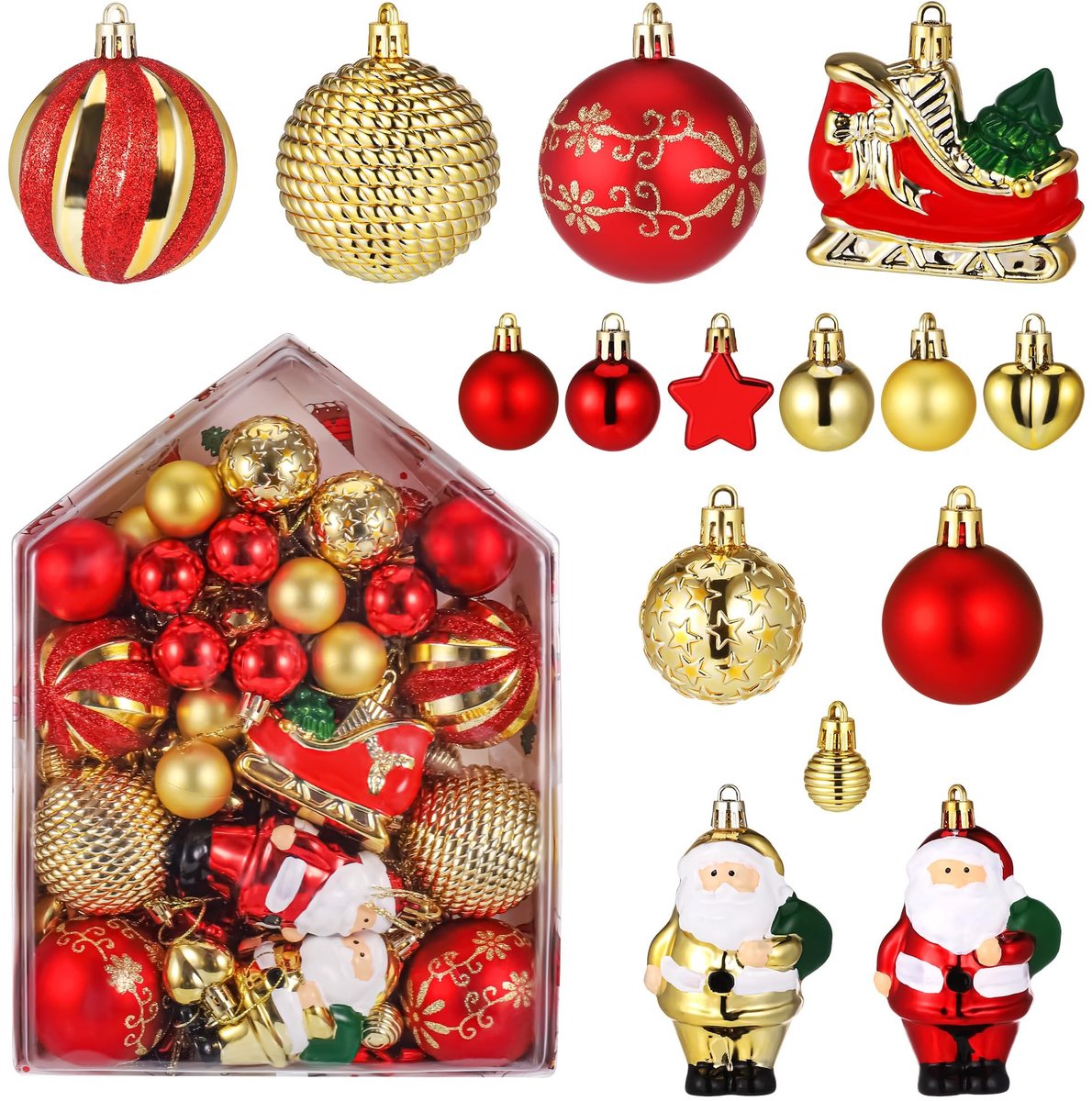Dailygoods- Kerstballen 72 Stuks - Rood/Goud - Kunststof - Herbruikbaar - Hangende Versiering - Decoratie voor Kerstboom - Kerstdecoratie