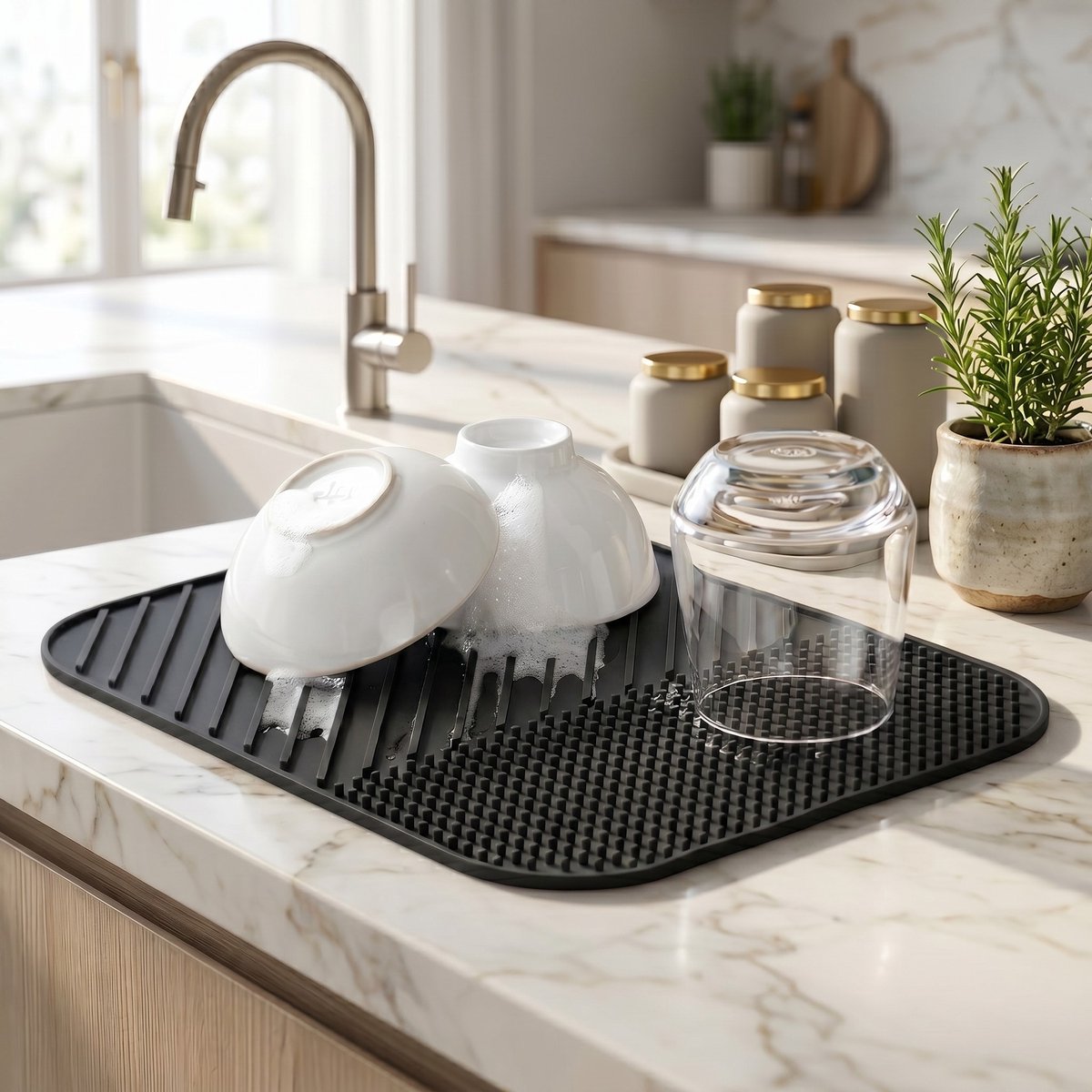 INDECOR Flexibele Siliconen Afdruipmat voor Afwas – Waterafvoerend & Antislip Droogmat voor Keuken, Spoelbak Mat - Zwart