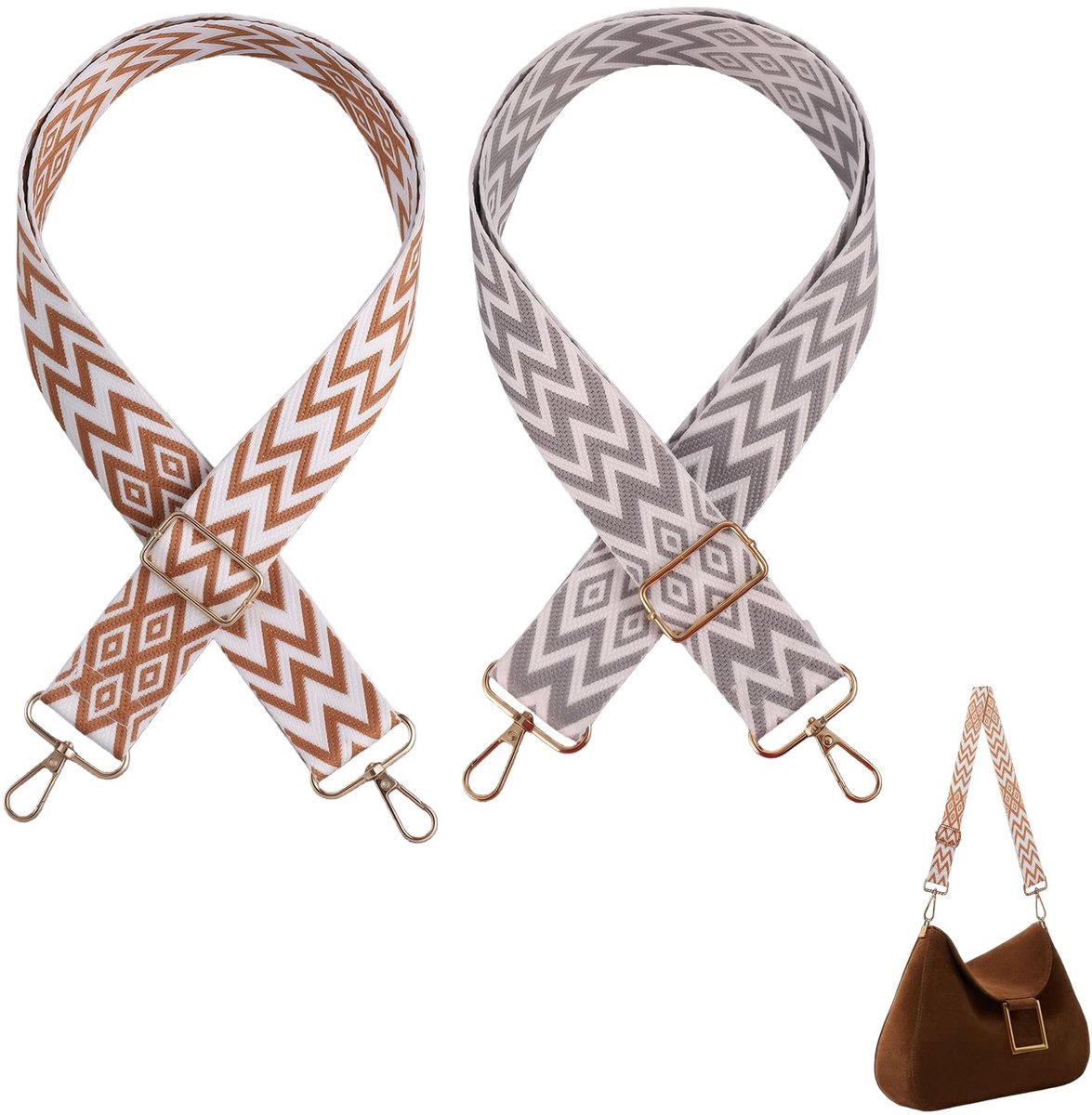 Dailygoods- Schoudertasriemen Set van 2 - Verstelbaar 80-130 cm - Duurzaam Polyester - Comfortabel - Roestbestendige Karabijnhaken - Upgrade voor Schouder- en Crossbody Tassen - Tasriemen