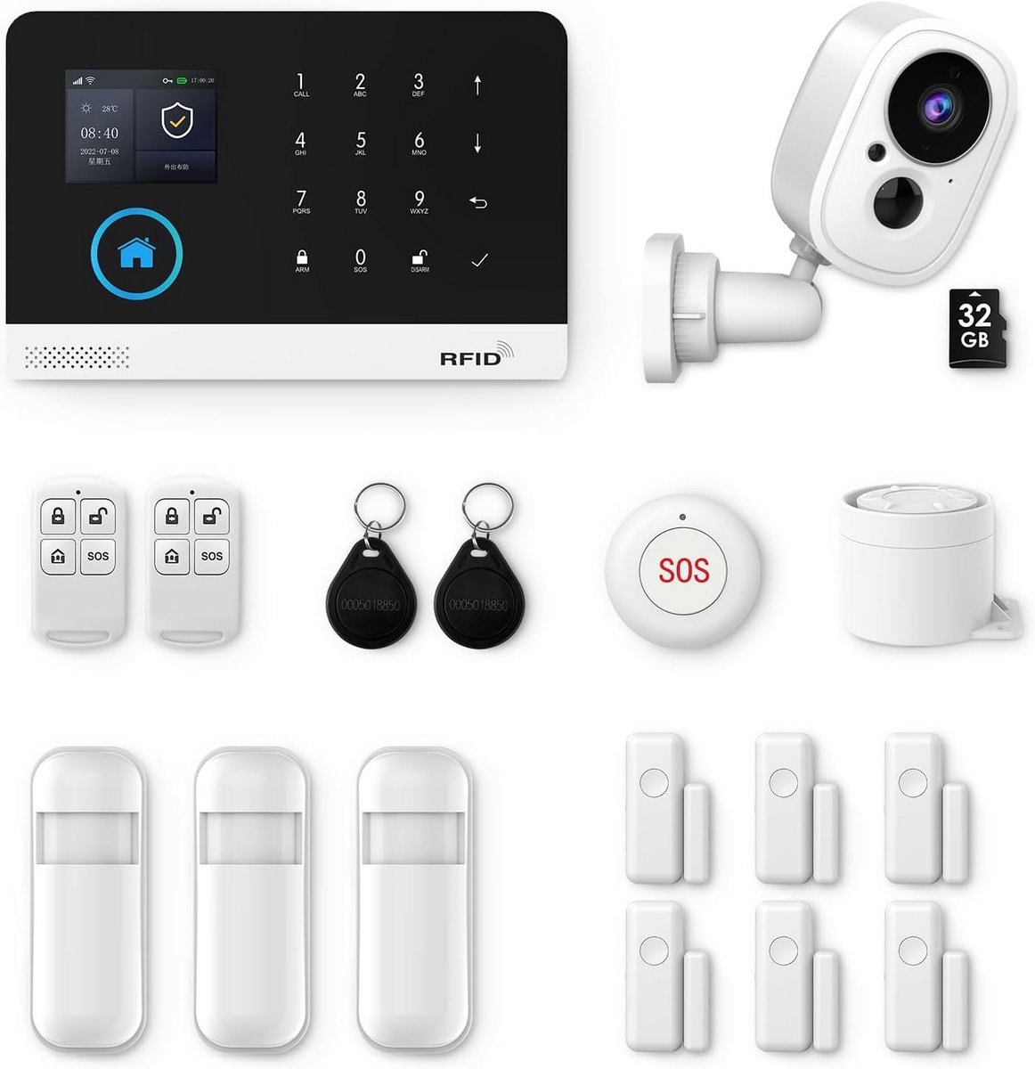 Draadloos Huisalarm - Beveiligingssysteem - Huis Beveiligen - Wifi en 4G Dual Netwerk - 18 Delig - Wit