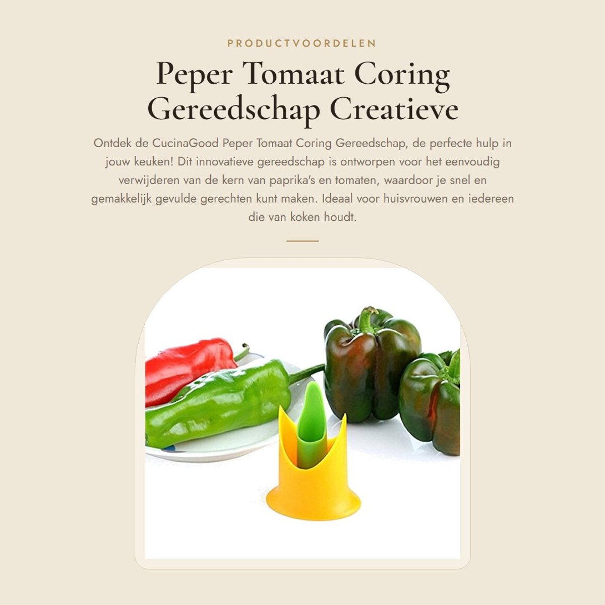 Dailygoods- Pepercorer Creatieve Keuken - Grotere Maat voor Paprika's/Tomaten - Kleinere M