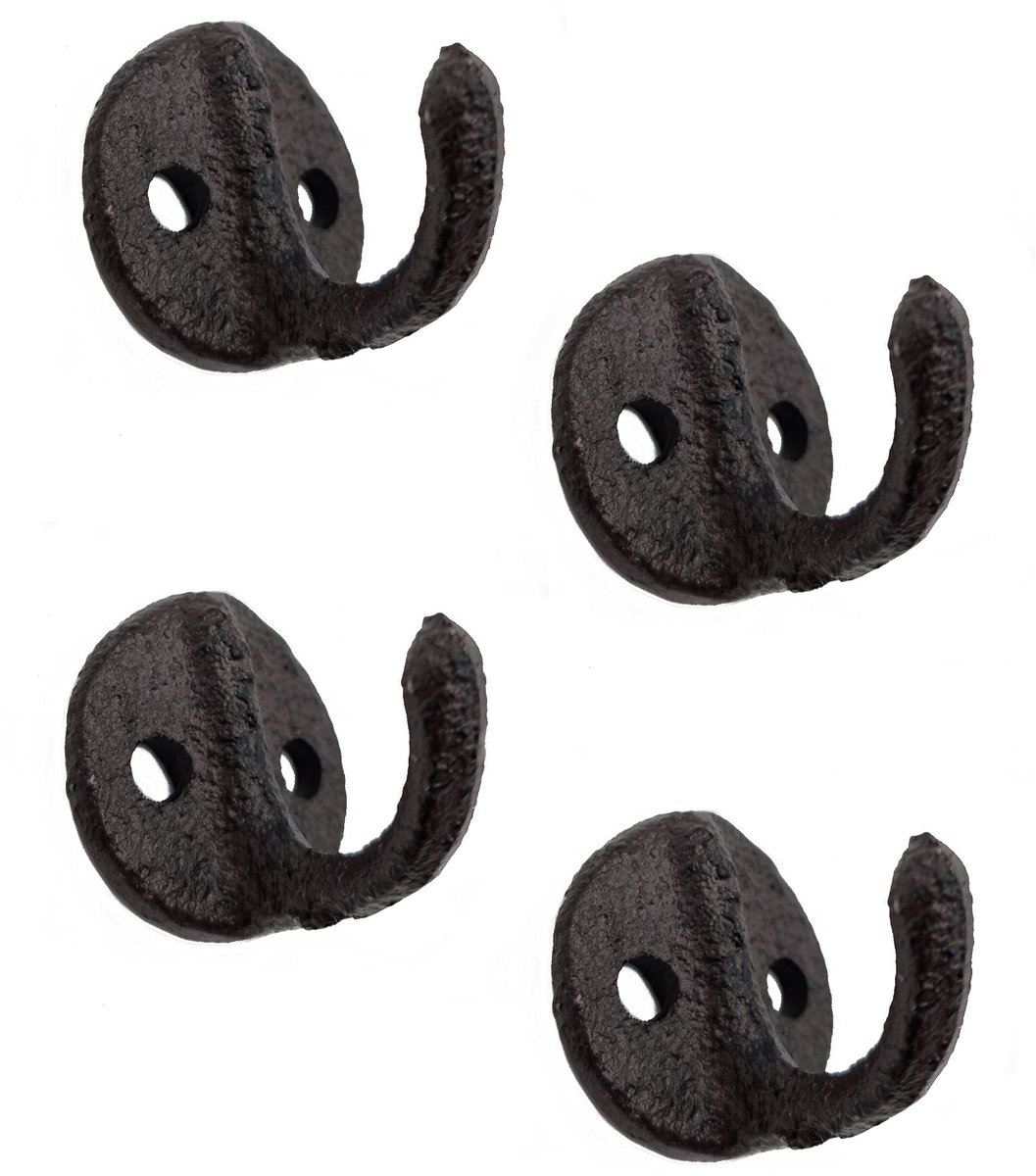 Dailygoods- Wandhaak Antieke Look - Gietijzeren Wandhaak - Set van 4 Stuks - Decoratieve W