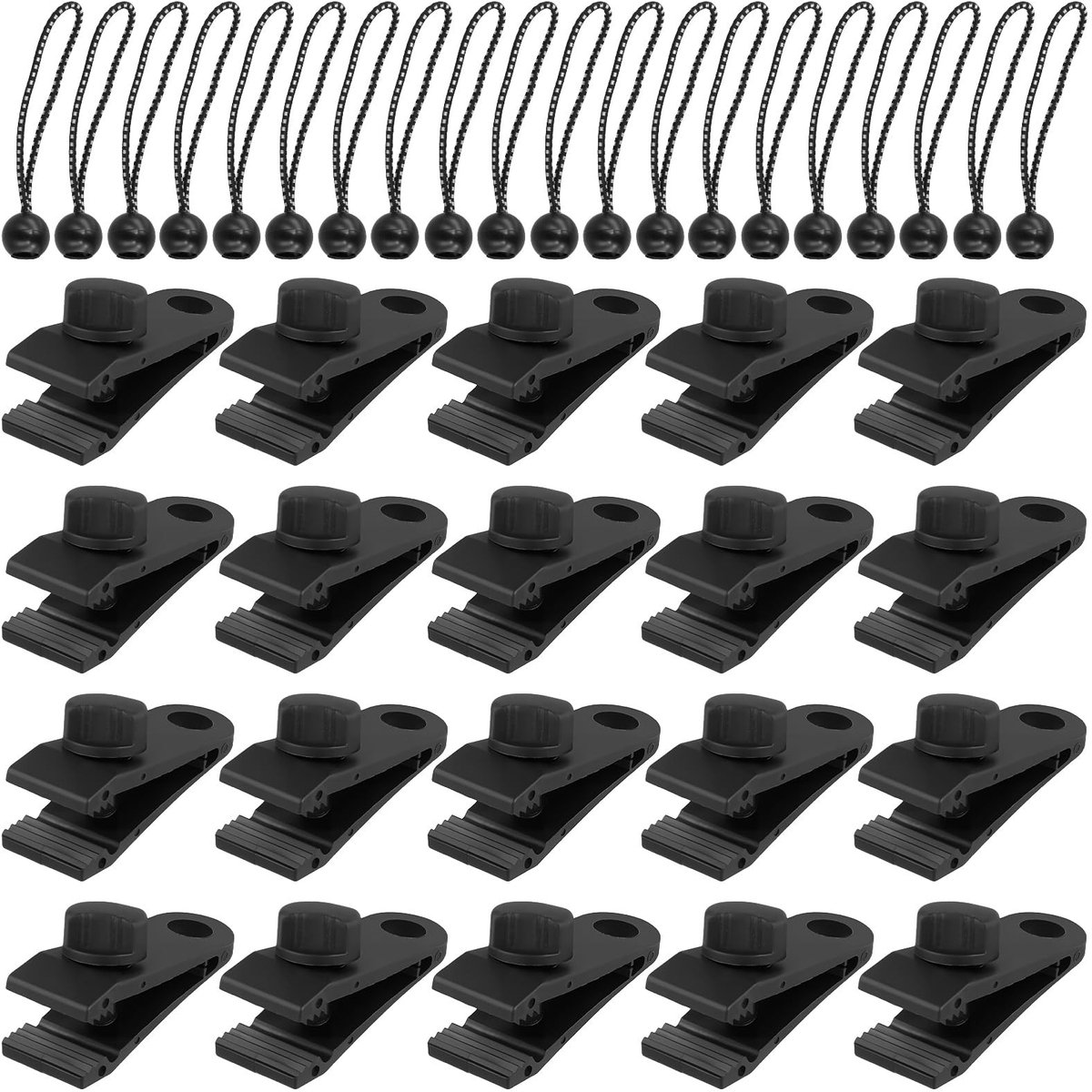Dailygoods- Dekzeilclips Set 40 Stuks - Zware Dekzeilclips - Bungeekoorden - Multifunctionele Luifelclip - Campingaccessoires - Robuuste Kunststof Constructie - Zeilclips