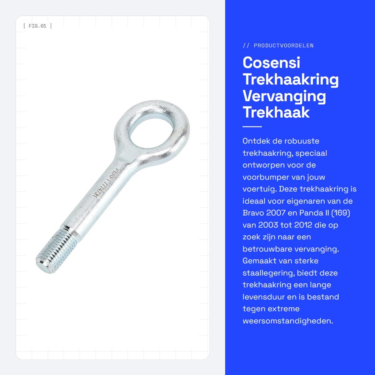 Dailygoods- Trekhaakring OEM 7774731 - Vervanging voor Bravo 2007 - Staallegering - Anti-impact - Langere levensduur - Geschikt voor Panda II 2003-2012 - Aanhangwagenring