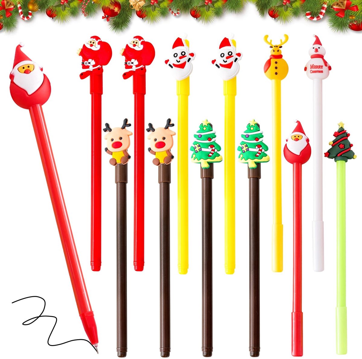 Dailygoods- Gelpennen 12 stuks - Kerstgel inkt - Kalligrafie/handlettering - Kunst/hobby - Hoogwaardige materialen - Vrolijke kerstmotieven - Kerststiften