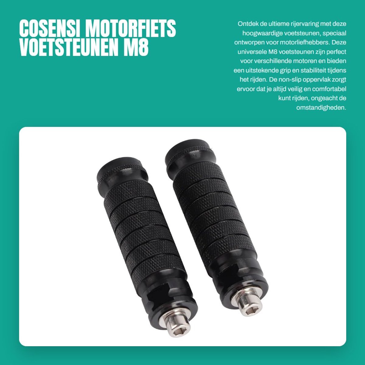 Dailygoods- Voetsteunen Universeel - Antislip - CNC-gefreesd - Aluminium - 9,3 x 2,4 x 2,4 cm - M8 Bevestiging - Motorvoetensteunen