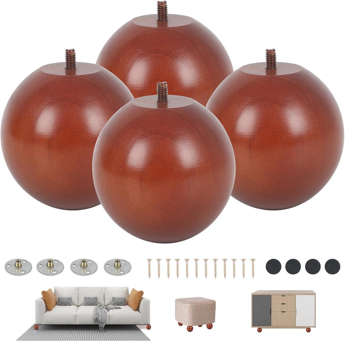 Houten bankpoten - Meubelvoeten set - Meubels verhogen - Duurzaam walnoothout - 4 stuks - Bruin