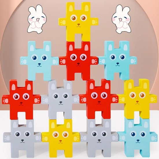 Houten Stapelblokken - Dierenblokken Educatief - Cognitieve Ontwikkeling - Kindvriendelijk Hout - 12 Blokken 20 Kaarten - Multicolor van Houten — afbeelding 5