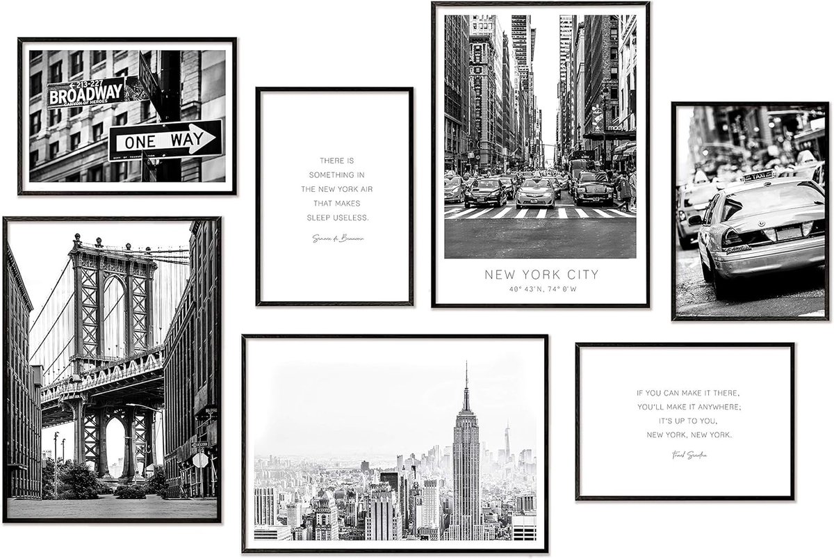 Poster Set - Wanddecoratie Set - Woonkamer Inrichten - 7 Harmonieus Ontwerp - 3x A3 4x A4 - New York