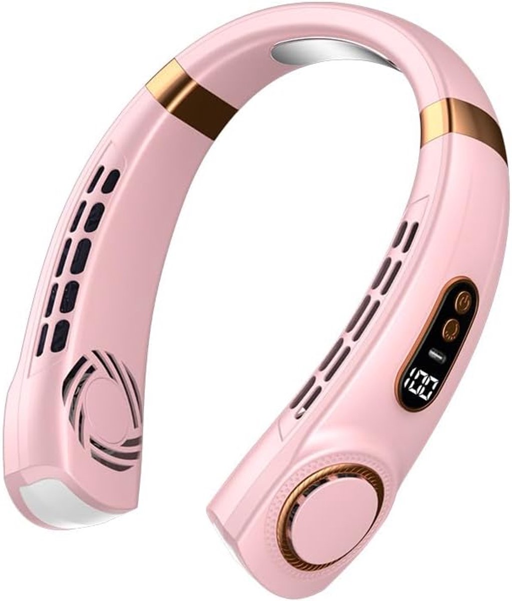Draagbare nekventilator, mini USB-oplaadbare ventilator, bladloos ontwerp, geschikt voor thuis, kantoor, reizen, sport en buitenactiviteiten - roze.