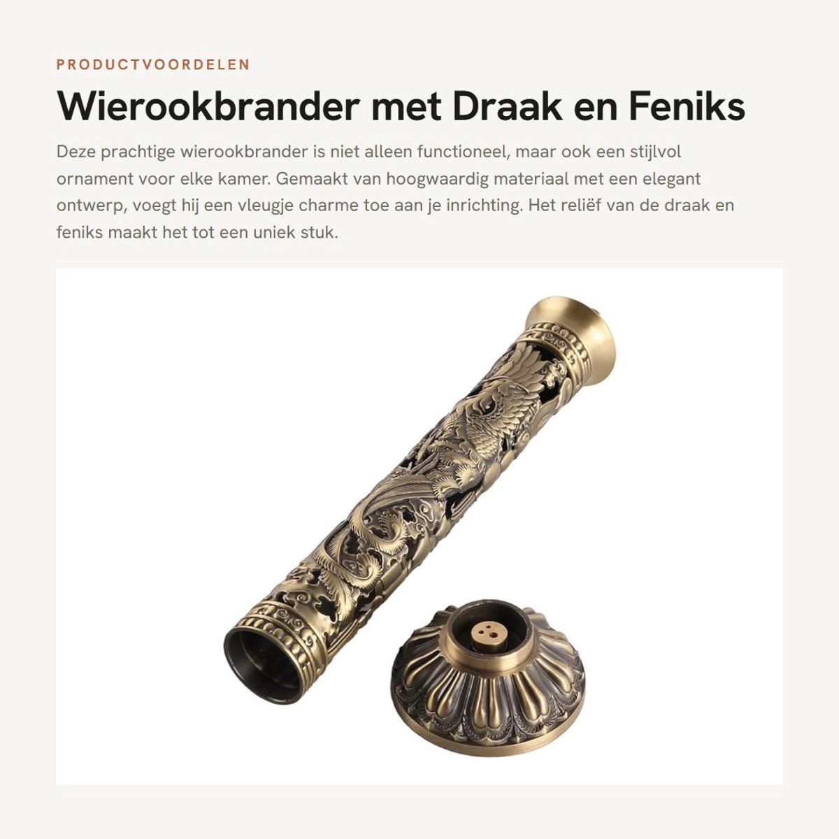 Dailygoods- Wierookbrander Bronskleurige Draak/Feniks - Wierookhouder - Retro Decoratie - Ambachtelijk Ornament - Geschikt voor Theekamer - Gemaakt van Satijnen Messing