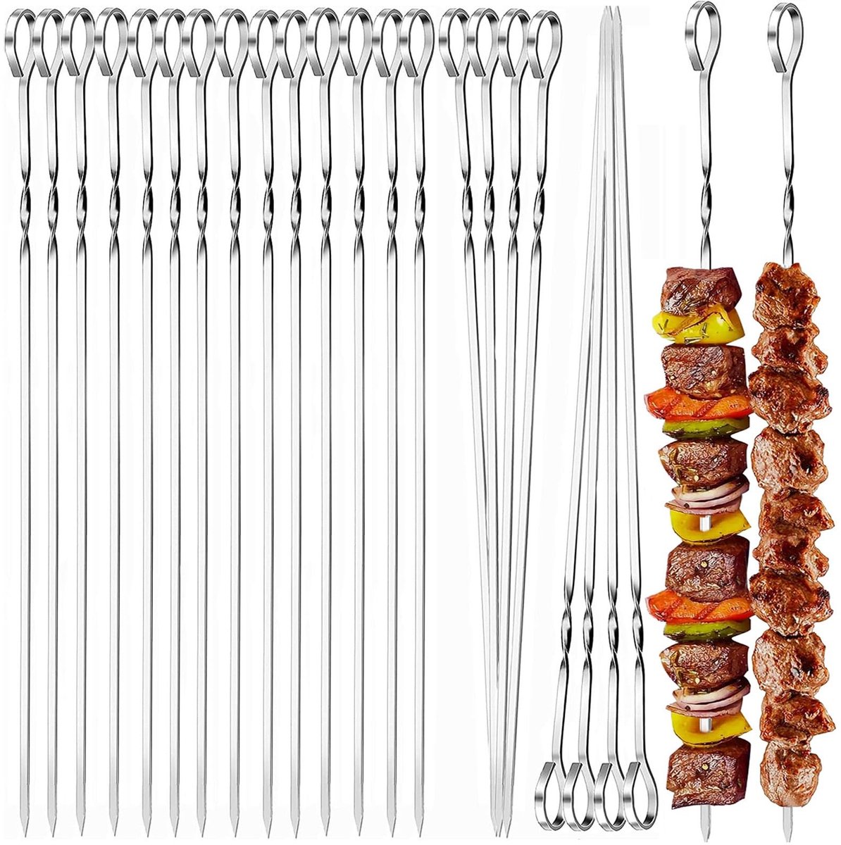 Dailygoods- Grillspiesen 24 stuks - Roestvrij Staal - 40 cm - Herbruikbaar - BBQ Spiesen - Vleesspiesen - Geschikt voor Vaatwasser - Spies