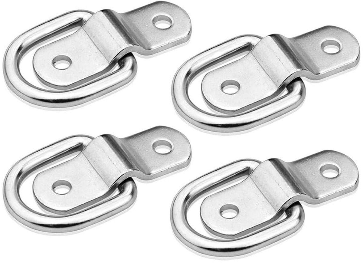 Dailygoods- Sjorbanden Zware Bevestigingsankers - 4 Stuks - Zilverkleurige D-ring - Robuust Massief Metaal - Anticorrosie - Eenvoudige Installatie - Ankerpunten