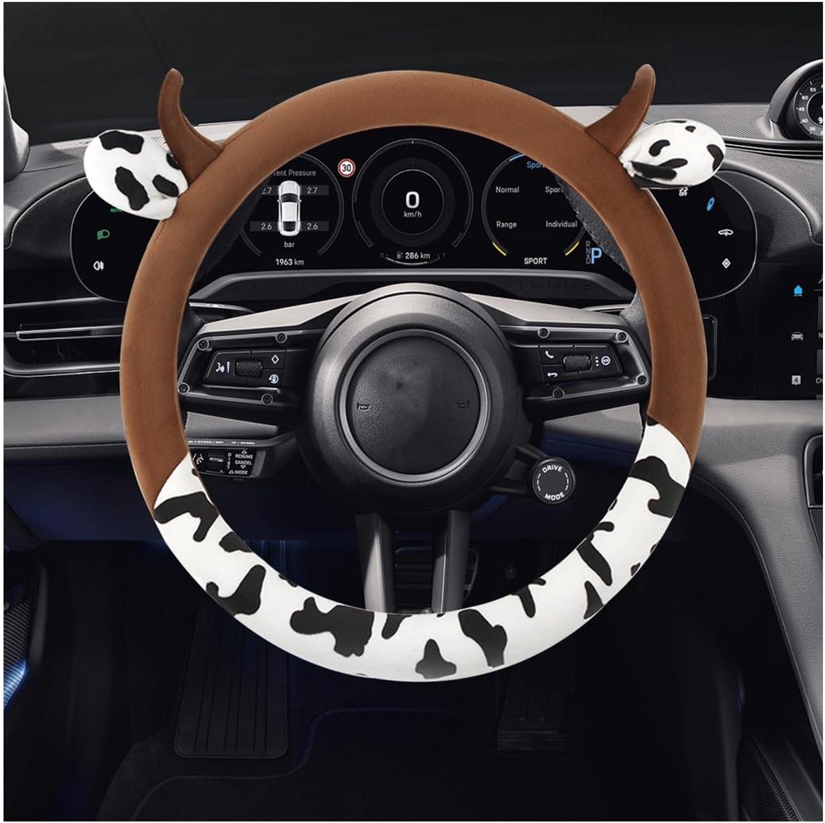 Dailygoods- Stuurhoes Antislip - Korte Pluche - Zwart/Koffiekleur - Ademend - Warm - 38 cm - Decoratie voor Auto Accessoires - Autostuur