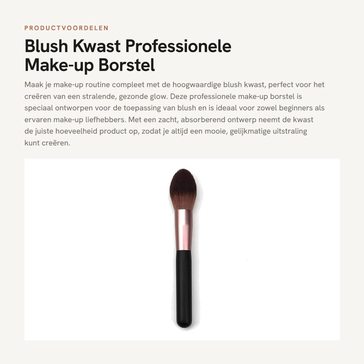 Dailygoods- Blushkwast Professioneel - Houten Handvat - Synthetische Borstelharen - Zacht en Absorberend - Lichtgewicht en Duurzaam - Handgemaakt Ontwerp - Make-upkwast