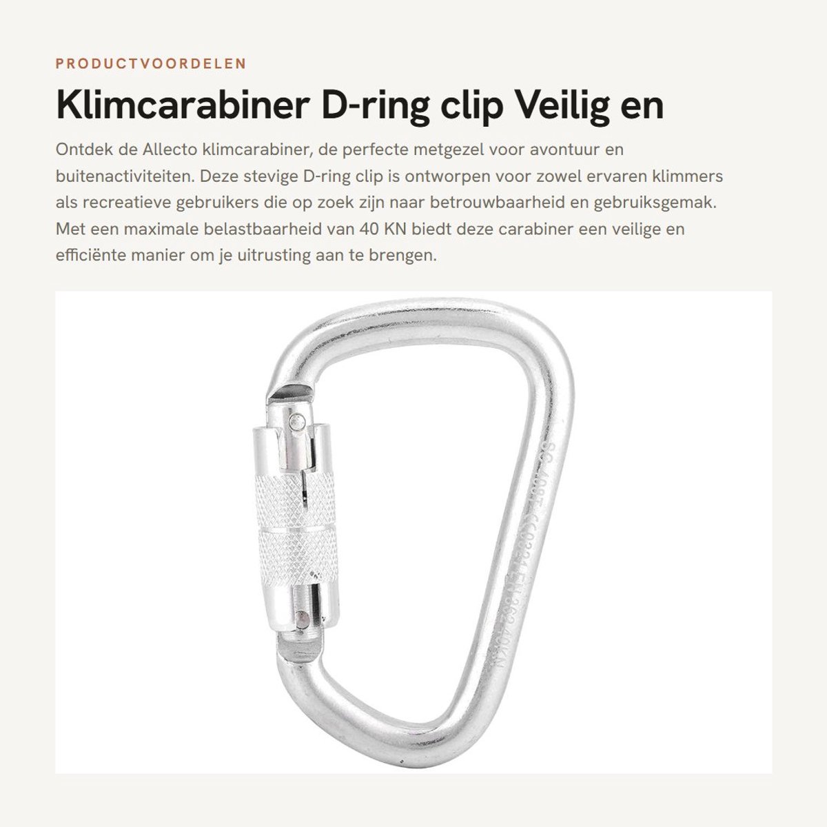 Dailygoods - Klimcarabiner - D-ring clip - Veilig en stevig - Groot formaat - Outdoor accessoire - Ideaal voor reizen en klimmen