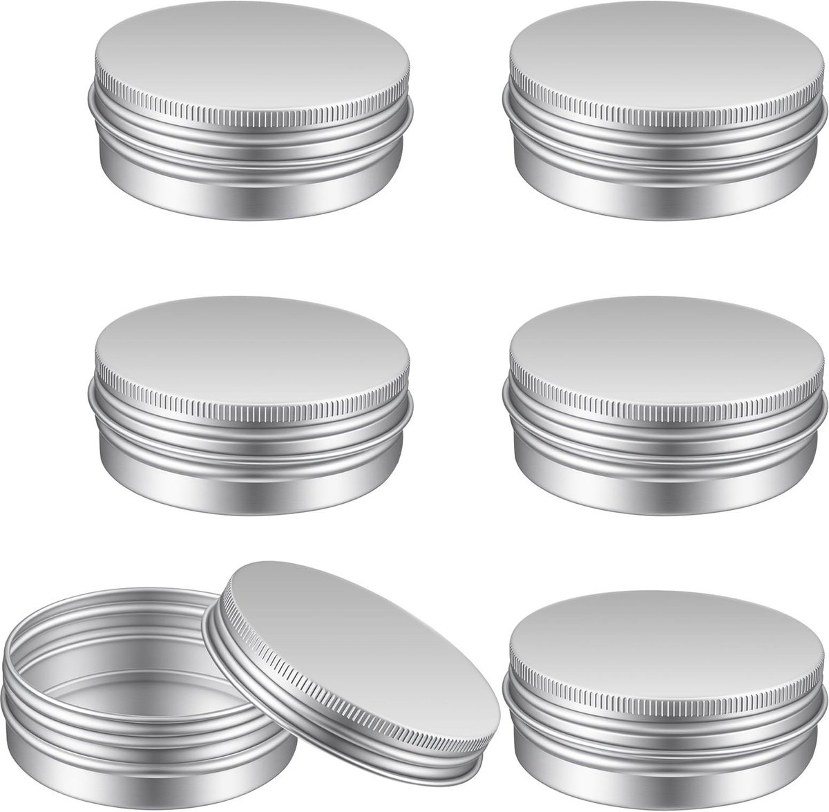 Dailygoods- Crèmeblikjes 6 stuks - Aluminium - Ronde Potjes - 60 ml - Lichtgewicht - Duurzaam - Compacte Afmetingen 6,8 x 2,5 cm - Opbergblikjes