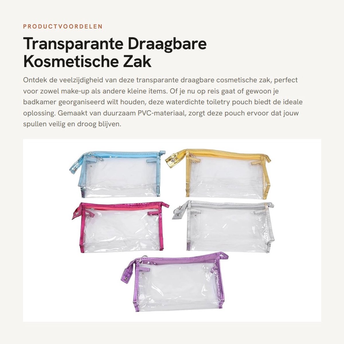 Dailygoods- Cosmetische Zak Waterdicht - Draagbare Toilettas - Transparant - Multifunctioneel - Lichtgewicht - 5 Stuks