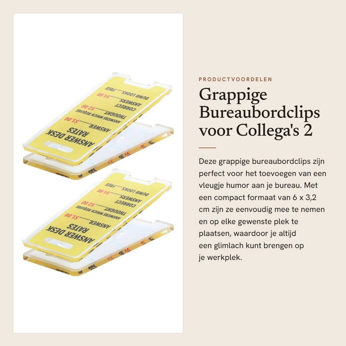 Dailygoods- Bureaubordclips Grappig - Mini Kantoordecoratie - Bureau Decoratie - Cadeau voor Collega's - 2 Stuks - 6 x 3,2 cm - Bureaudecoratie