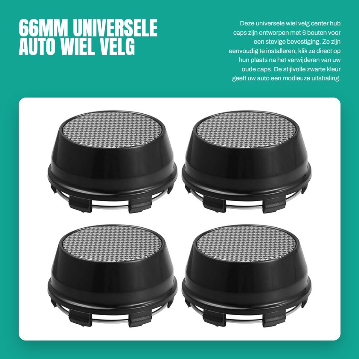 Dailygoods- Wielcaps 66mm - Universele Auto Velg Caps - 4 Stuks - Zwart - Eenvoudig te installeren - Geschikt voor auto's/trucks - Wieldeksels