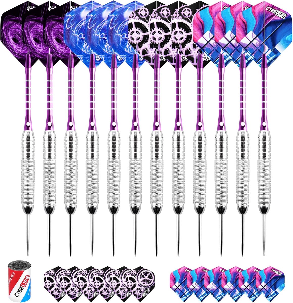 Dartpijlen Set - Stalen Darts - Huiselijk Vermaak - Superieure Grip - 12 Stuks - Paars