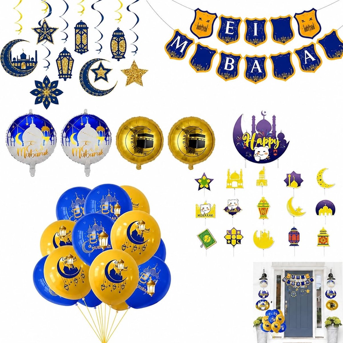 Eid Mubarak banner set - 1 banner - 16 ballonnen & 4 folieballonnen - perfect voor feestelijke vieringen - ShopVlot