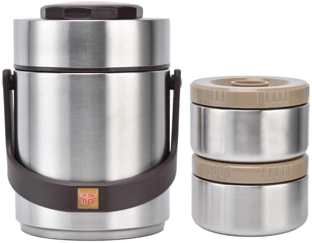 Dailygoods- Bento Box 1500ml - RVS Lunchbox - Vacuüm Geïsoleerd - Lekvrij - Inclusief Groenten- en Rijstkom - Duurzaam en Lichtgewicht