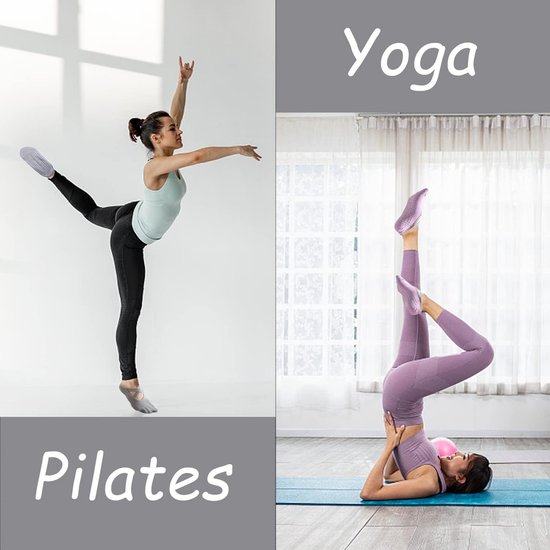 Antislip yogasokken - No-show sokken - Sterke grip - Roze, paars, grijs - Geschikt voor ballet, pilates, fitness - 3 paar yogasokken en 2... — afbeelding 2