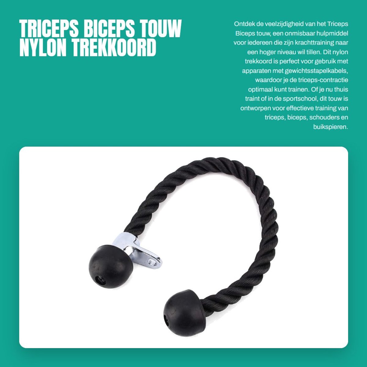 Dailygoods- Tricepstouw 70 cm - Zwaar gevlochten nylon - Kabeltrekhendel - Antislip rubberen uiteinden - Geschikt voor multigym - Optimaliseer triceps-contractie - Kabeltrekaccessoire