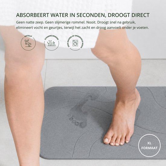 XL Diatoom Steen Badmat - Natuurlijk Sneldrogend - Hygiënisch - Anti Schimmel Anti Slip en Stijlvol 75x45cm – Droog in Seconden