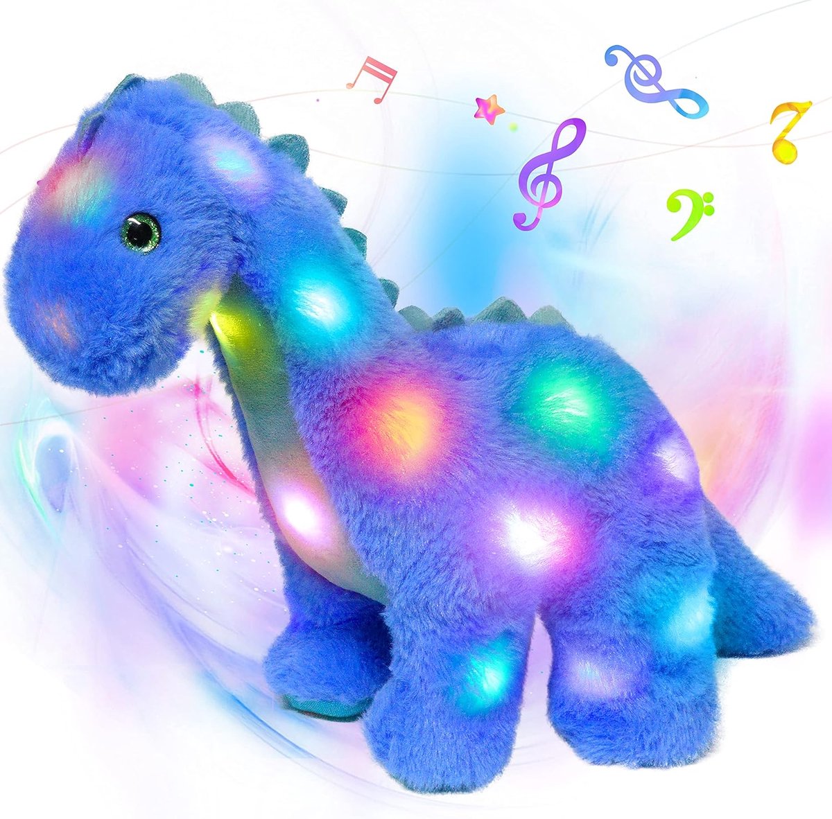 Dinosaurus Knuffel - Pluche Dinosaurus - Kinderen Slapen - Muziek en Licht - 40 cm - Blauw