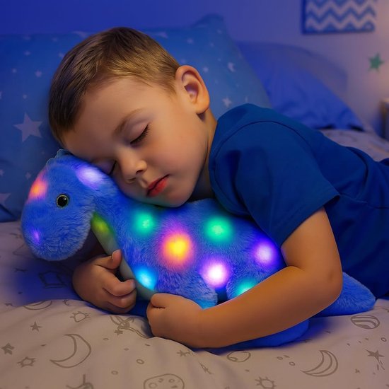Dinosaurus Knuffel - Pluche Dinosaurus - Kinderen Slapen - Muziek en Licht - 40 cm - Blauw — afbeelding 4