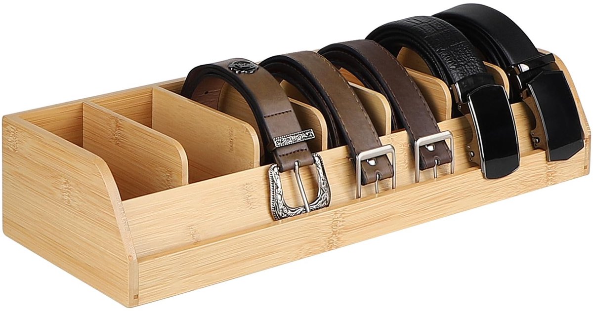 Dailygoods- Opbergdoos met deksel - 7 Compartimenten - Opbergdoos voor riemen - Organizer voor kast/drawer - Duurzaam bamboe - Stijlvol design - Opbergorganizer