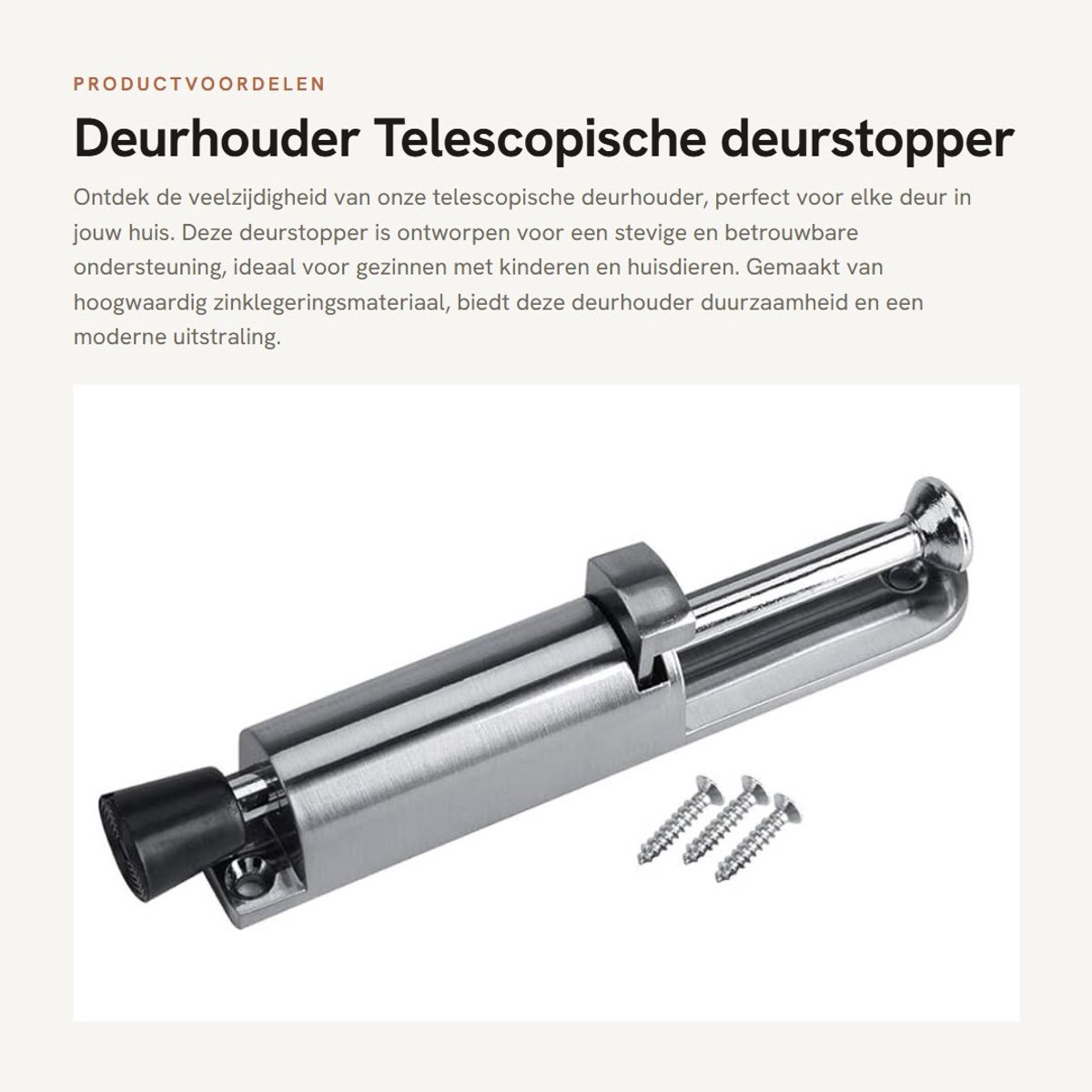 Dailygoods- Deurhouder Roestvrij staal - Zinklegering - Veerbelast - Rubber voet - 20 cm - Duurzaam ontwerp - Deurstoppers