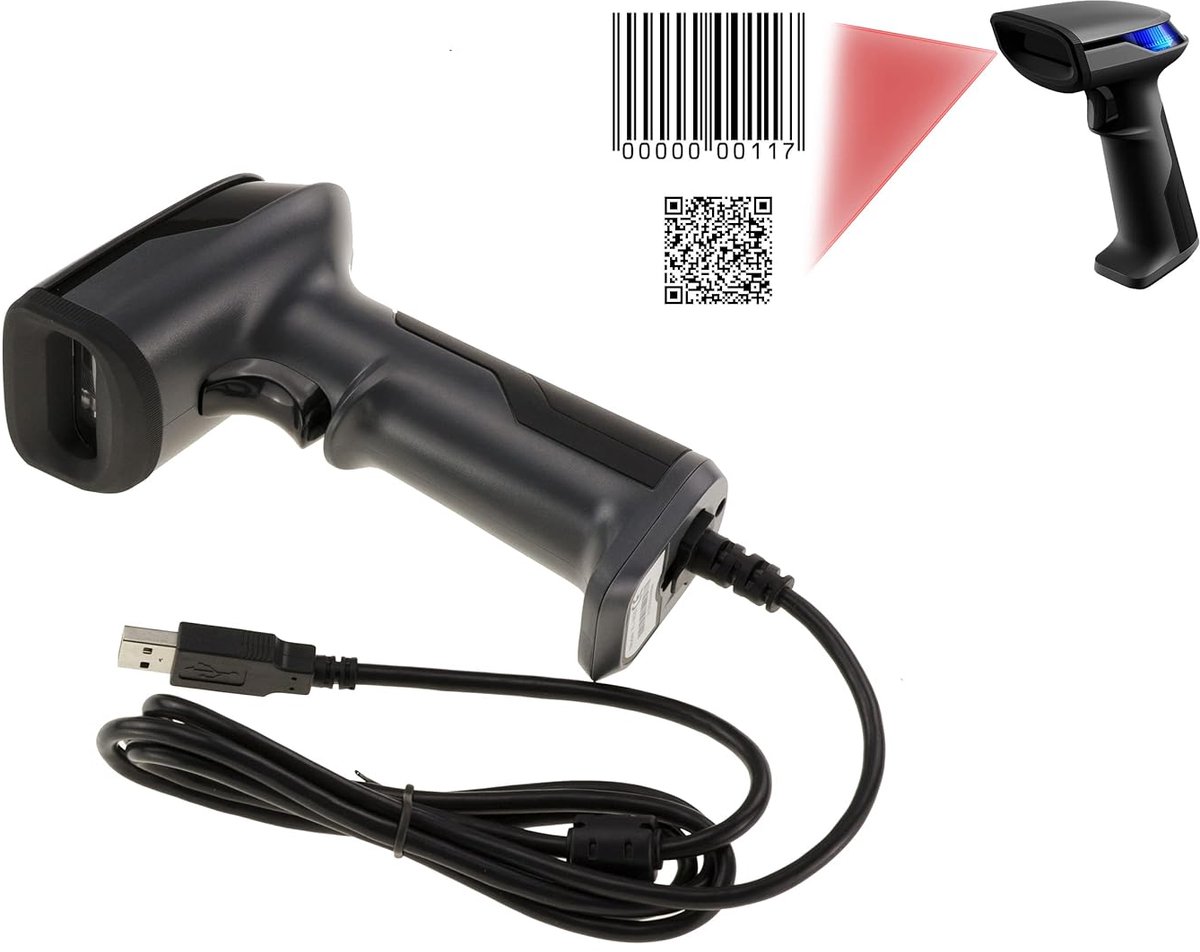 Barcode Scanner - Streepjescode Lezer - Winkelautomatisering - Leest 1D en 2D codes - 14.8 cm - Zwart