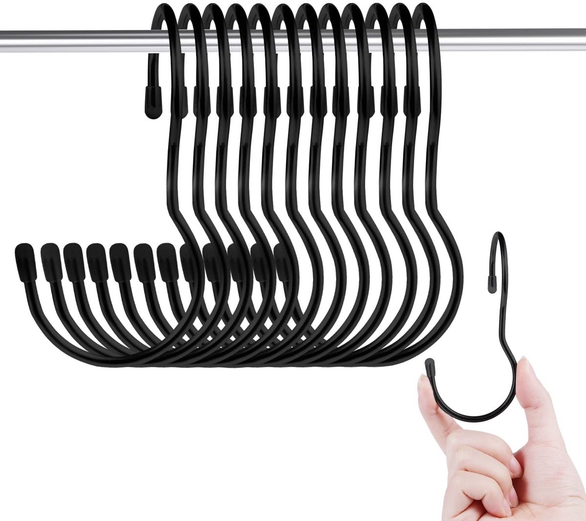 Dailygoods- S Haken 10cm - 12 Stuks - Metalen Haken - Zwart - S-Vormige Haken - Geschikt voor Ophangen Accessoires - Haakjes