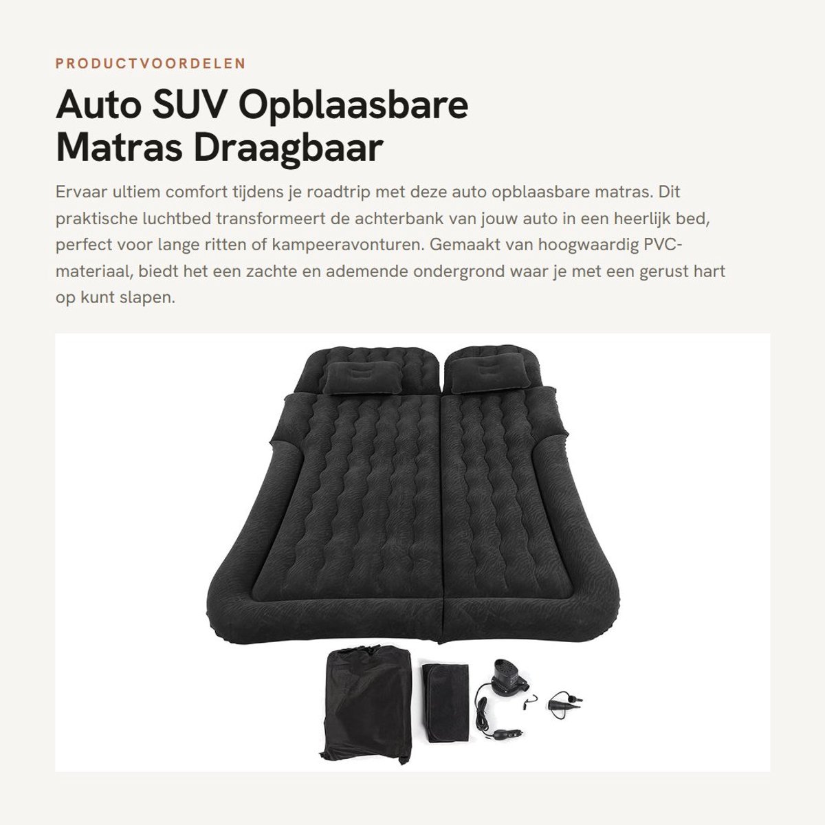 Dailygoods- Luchtbed Draagbaar - Opblaasbare Auto Matras - Zelf Opblaasbaar - PVC Materiaal - Inclusief Opbergtas - Comfortabel en Ademend