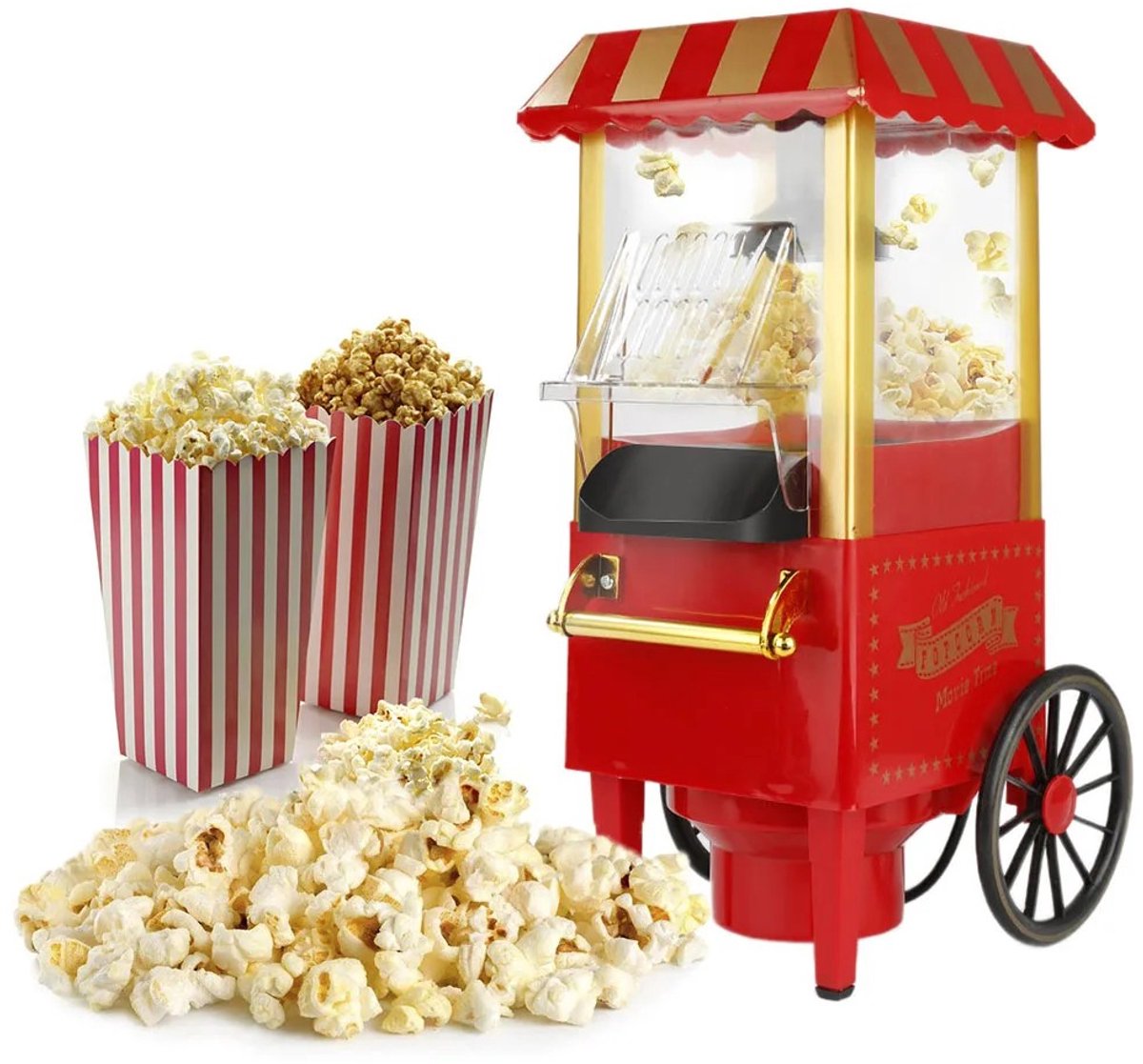 Dailygoods Popcornmachine Retro, 1200W voor thuisgebruik, popcornmachine met hetelucht, popcornmachine zonder vet, popco