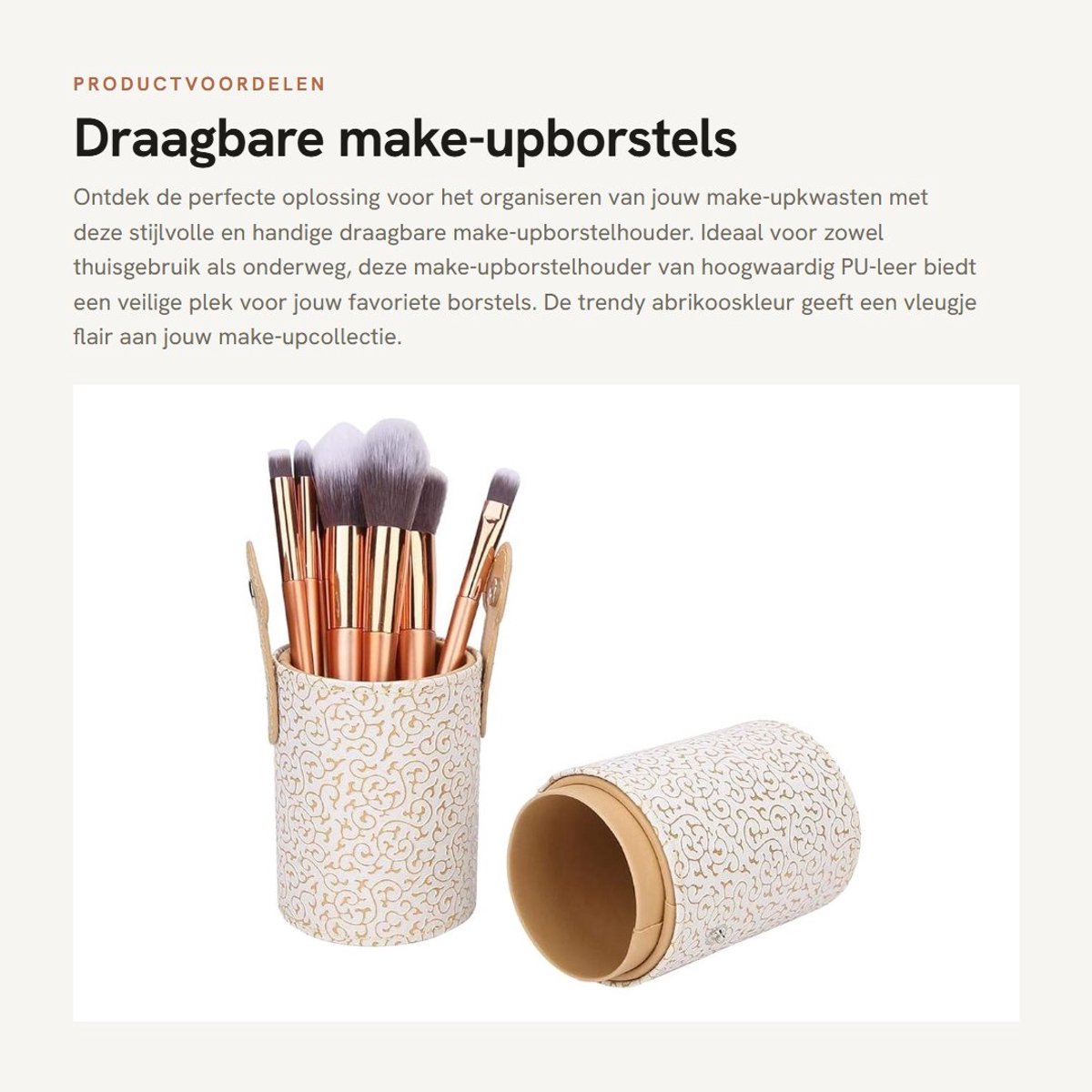 Dailygoods- Make-upborstelhouder Draagbaar - Make-up Organizer - PU-leer - 18 x 7 cm - Antislip - Duurzaam - Inclusief 1 Make-upkwast