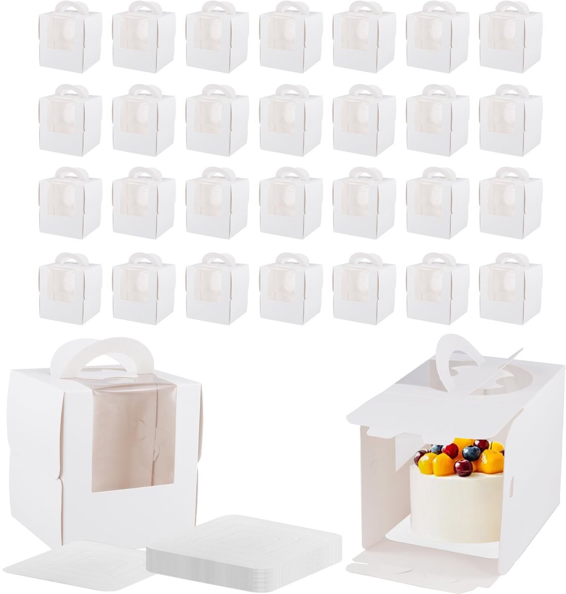 Dailygoods - 30 Stuks Papieren Taartdozen met Venster - Witte Bakkerijdozen voor Feesten