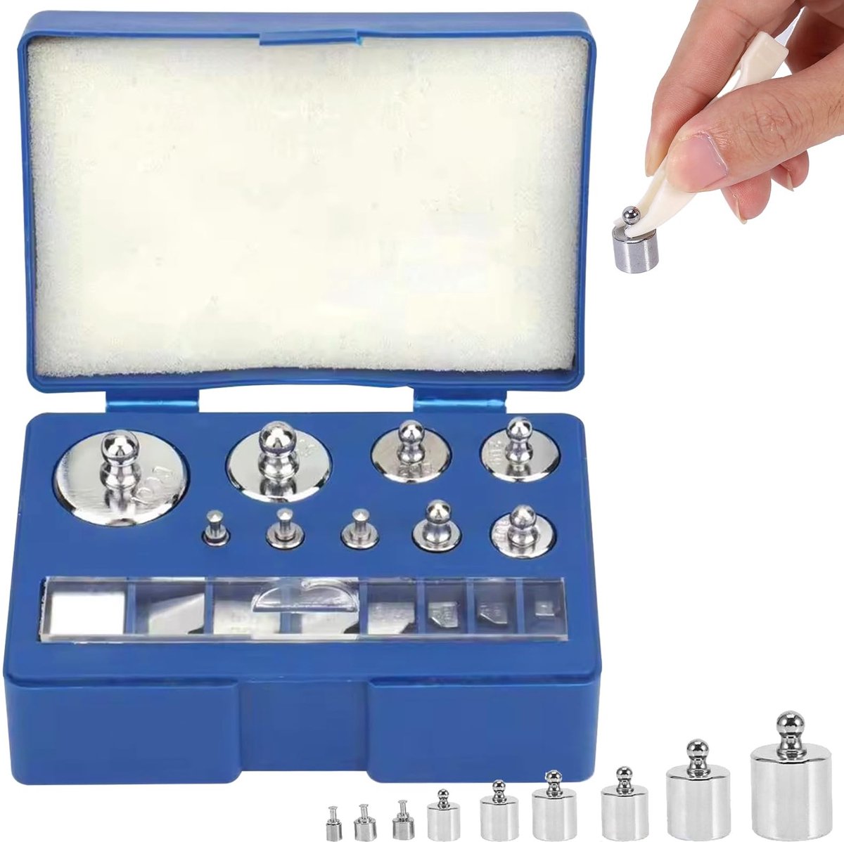 Dailygoods- Kalibratiegewicht Set - 17 Stuks - Roestvrij Staal - Precisie Gewichten - Digitale Weegschaal - Laboratorium Gebruik - Hoge Precisie - Weegschaalgewichten