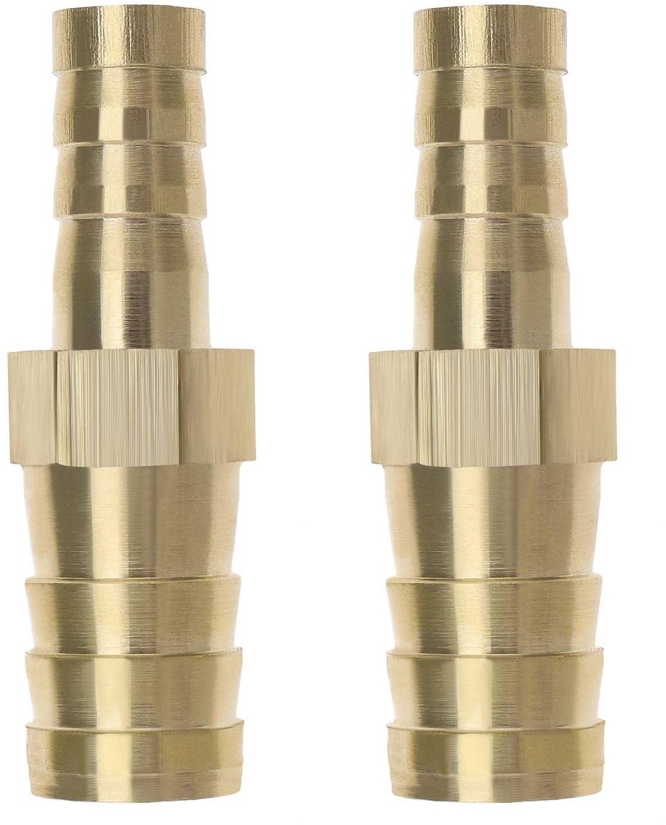 Dailygoods - Messing Barb Reducer - Slang Fitting Adapter - Goudkleurig - Verloopstuk - Geschikt voor Luchtpijp en Brandstofpijp - 2 Stuks