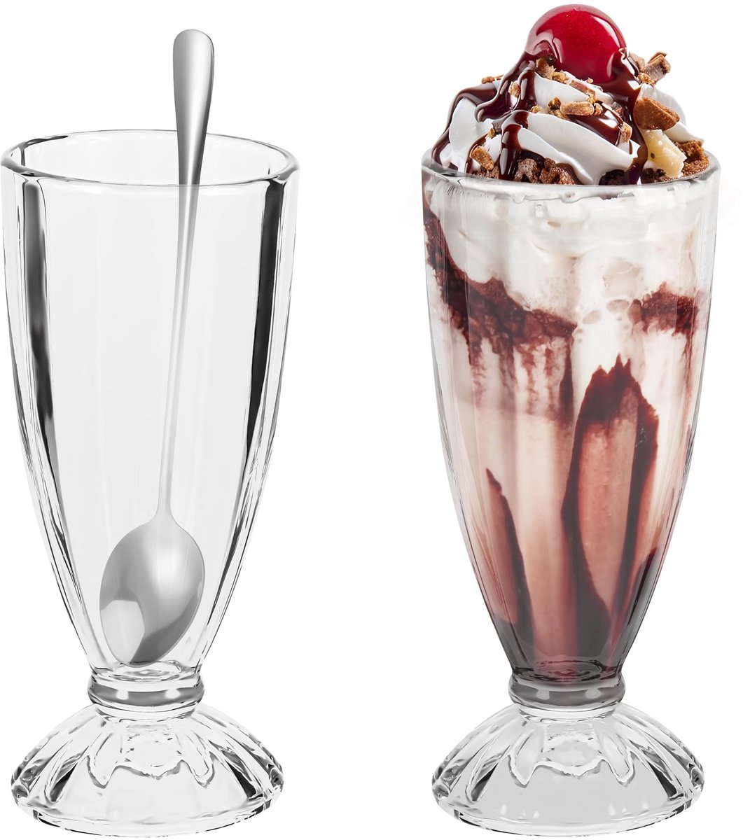 Dailygoods- Milkshake Glazen 360ml - Herbruikbare Ijscoupeglazen - Dessertglazen - Vaatwasserbestendig - Transparant Glas - Perfect voor Smoothies - Sundae Glazen