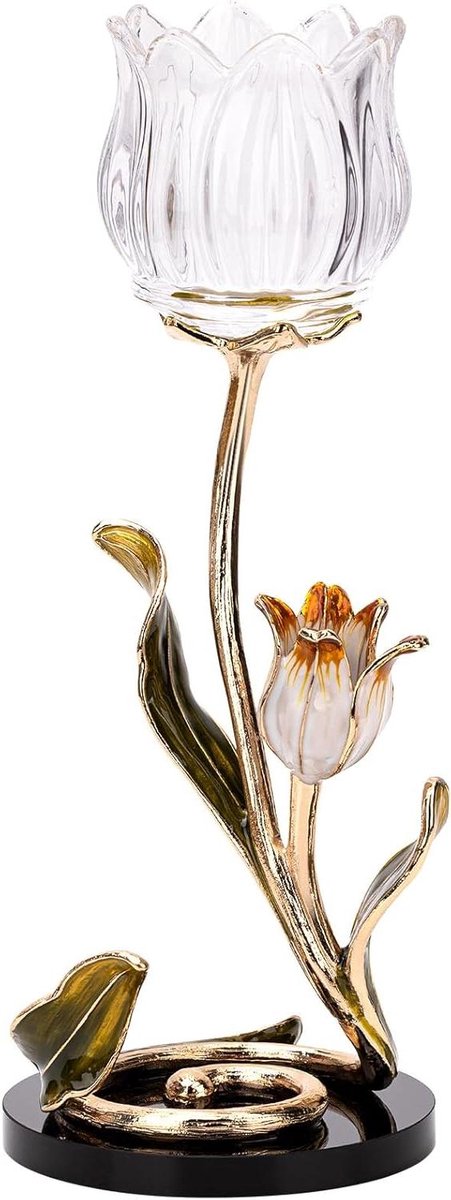 Kristallen Bloemen Kandelaar - Theelichthouder Tafeldecoratie - Romantische Sfeer Creëren - Vergulde Zinklegering Emaille - 258 cm Hoog - Emaille Kleuren